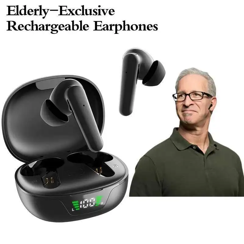 

Listening Enhanced Earphones Rechargeable Noise Cancellation Bluetooth Digital Power Dispaly Earbud with APP Control For Elderly