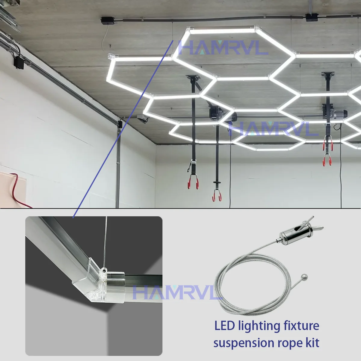 كابل ضوء سداسية 1 متر كابلات تعليق قابلة للتعديل الصلب سلسلة معلقة مصباح السقف للمرآب سداسية العسل أنبوب 100 سنتيمتر #3
