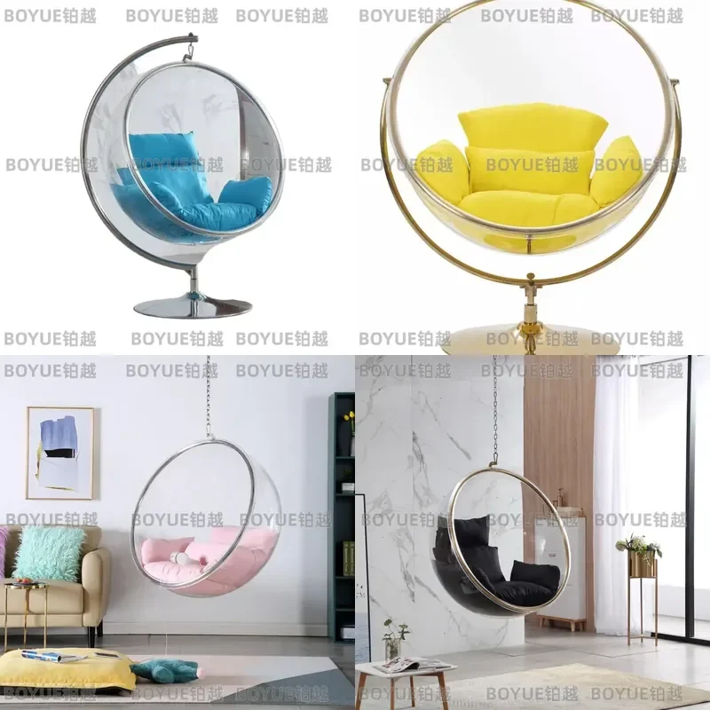 Transparent Bubble Hanging Chair Swing Indoor Outdoor Hemisphere Ball Seat Spherical Space Pod Blue Suspended Hammock for