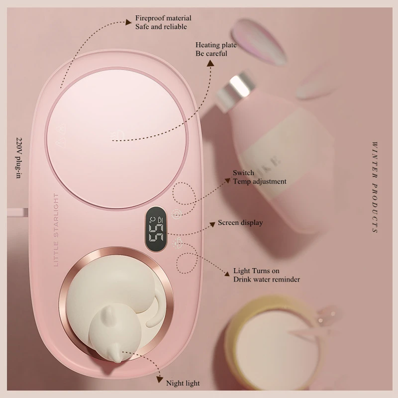 Chauffe-tasse électrique avec veilleuse, température à 3 vitesses, chauffe-tasse, café, lait, eau, sous-verre en polymères, cadeau, 20W