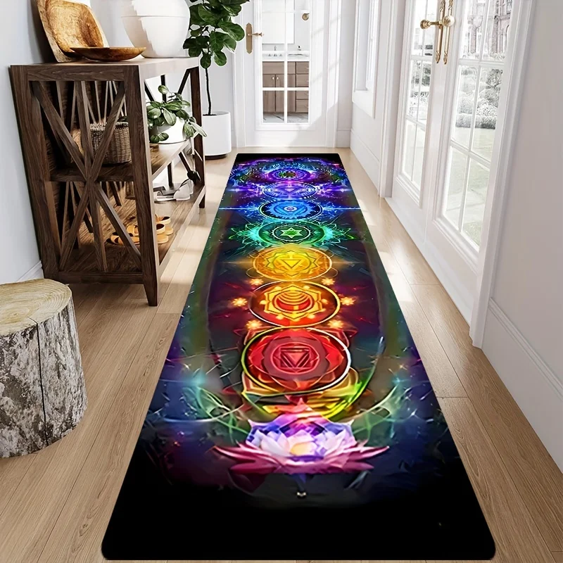 7 Chakra Yoga Lotus Kitchen Runner Rug,Colorful Energy Healing Symbol Non-Slip Absorbent Floor Mat for Entryway Bathroom Hallway