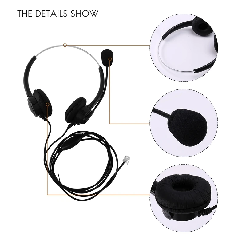 VH500D RJ9 Bilateral Headphone Hands-Free Call Center Noise Cancelling Corded With Adjustable Mic For Telephone Set