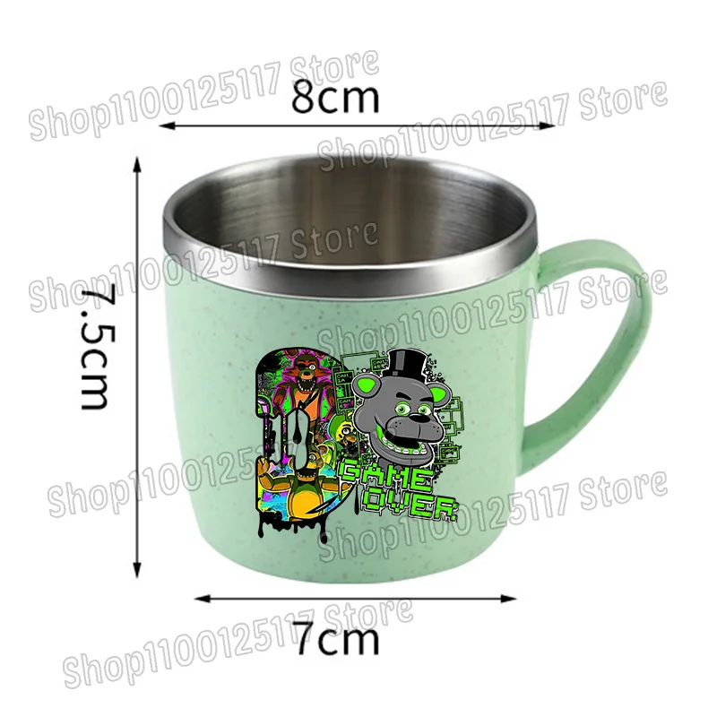 Fnafs أنيمي 304 كوب ماء من الفولاذ المقاوم للصدأ كول خمس ليال فريديز الحرارية القدح المنزل مكافحة الإفلات فرشاة الأسنان أكواب هدية عيد ميلاد الطفل