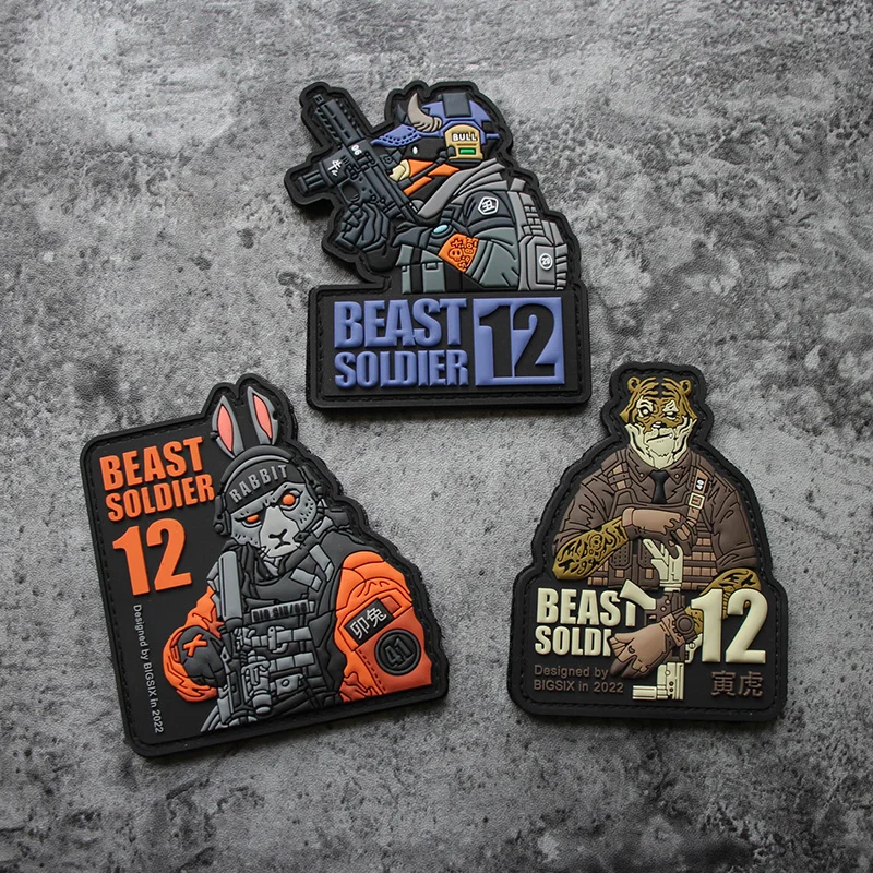 Beast Soldier 12 Zodiac 3D PVC Patches Rabbit Cattle Tiger Rubber Military Weapons Tactical Badges For Clothing Backpack