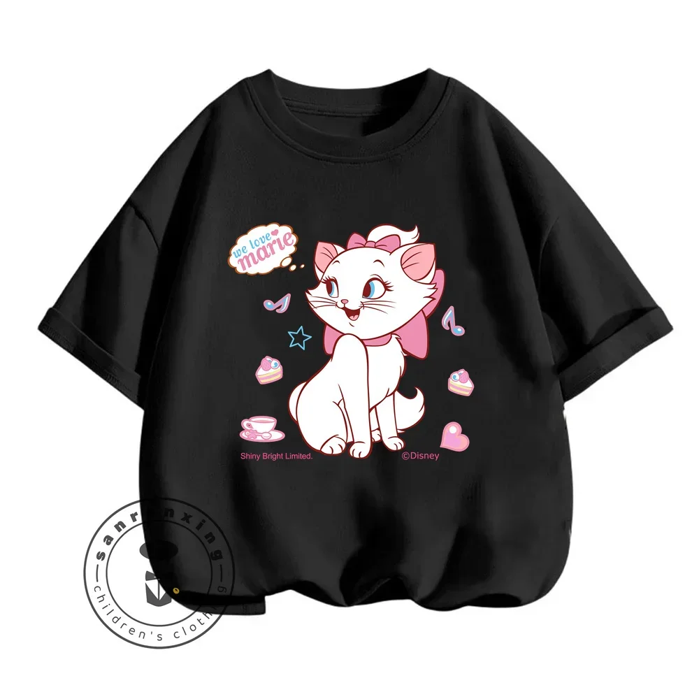 The AristoCats Adventures Boy Girl T-shirts with Adorable Disney Characters Solid Color Tops That Are for Leisure Days in Summer