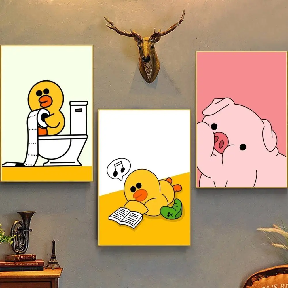 Funny Meme Goose Duck Frog Pig Poster Self-adhesive Art Waterproof Paper Sticker Coffee House Bar Room Wall Decor
