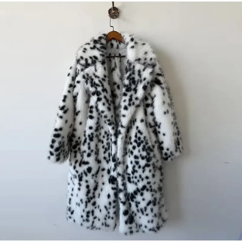 Women Leopard Print Long Faux Fur Coat Oversized Lapel Open Front Thick Warm Maxi Jacket 2026 Winter Y2k Luxury Lady Outerwear