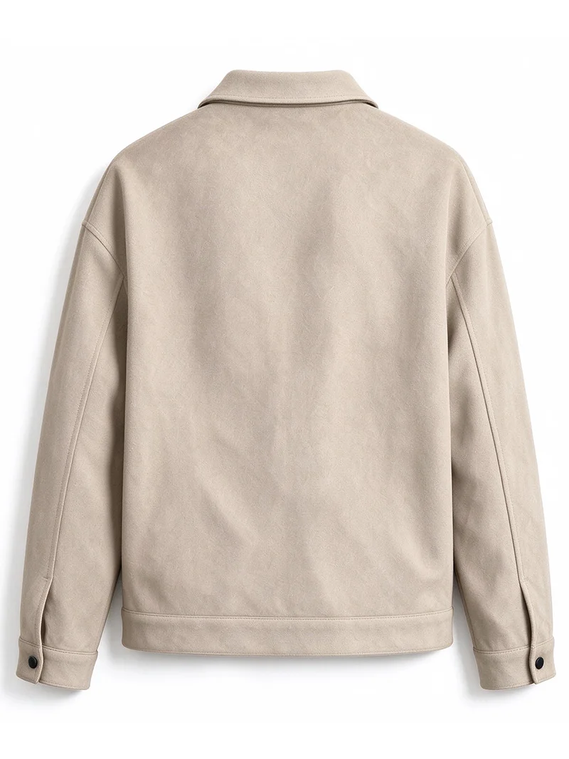 Herrenjacke aus gebürstetem Polyester, Reversjacke mit Knopfleiste/Reißverschluss und Tasche, bequeme, lässige Herbst- und Winterjacke für Büro und Business – Detail 26
