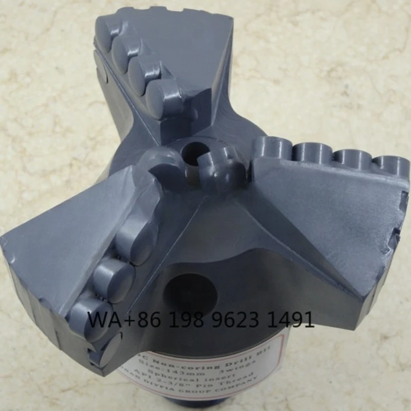 High performance 143mm 3 blades PDC drag bit with 1308 spherical insert cutter, professional oil drilling and mining machine