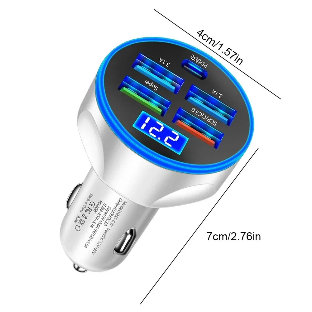 Car 250W Phone Charger 6 Ports Fast Charging PD QC3.0 USB C Car Phone Charger Type C Adapter in Car For iPhone 15 Samsung Huawei image 6