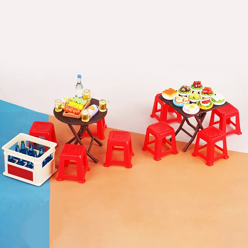 1Set 1:12 Dollhouse Miniature Folding Table Stool Dining Table Furniture Home Model Decor Toy Doll House Accessories