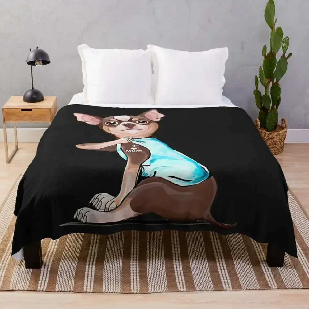 I Love Mom Funny Chihuahua Tattooed Throw Blanket Furrys Personalized Gift Heavy Soft Beds Blankets