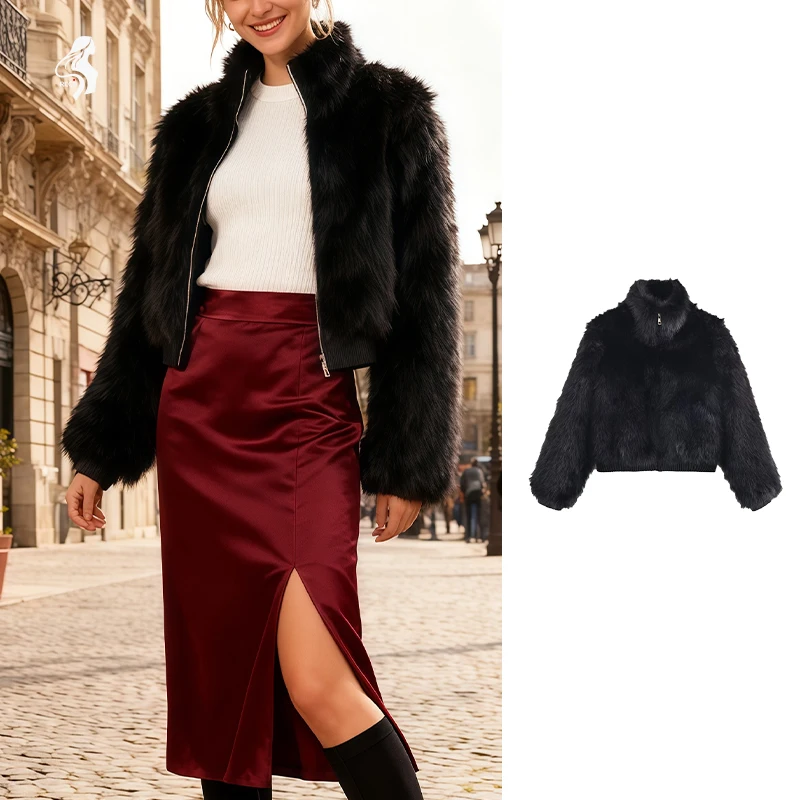 

Fashion Womens Faux Fur Stand Collar Coat Stand Collar Zipper Short Versatile Fashion Coat Everyday Commuter Outfit Trafizaran