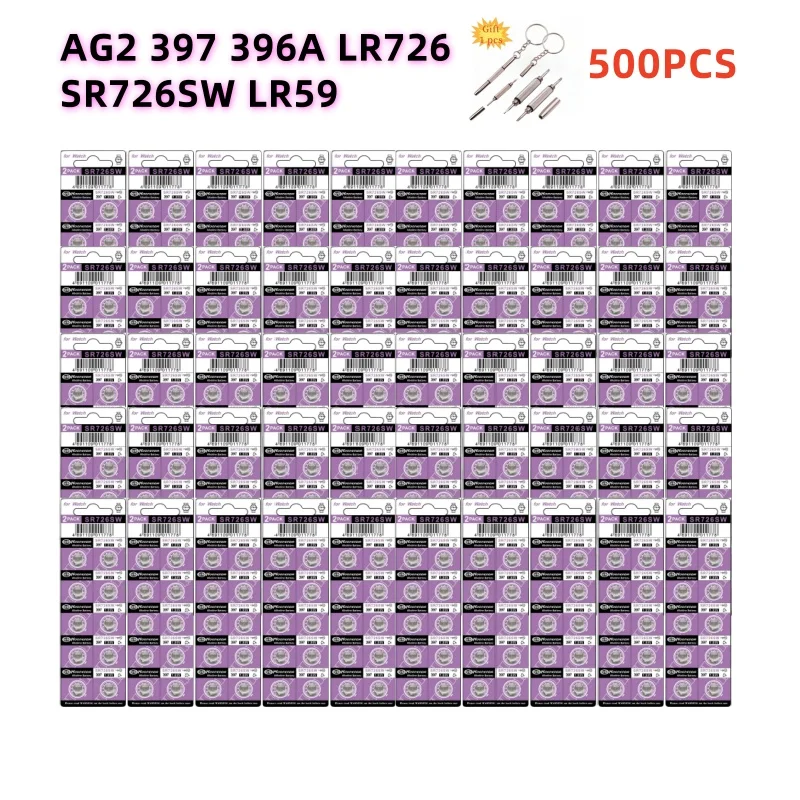 

500pcs AG2 397 Alkaline Battery 396A LR726 SR726SW LR59 1.55V Button Cell Batteries