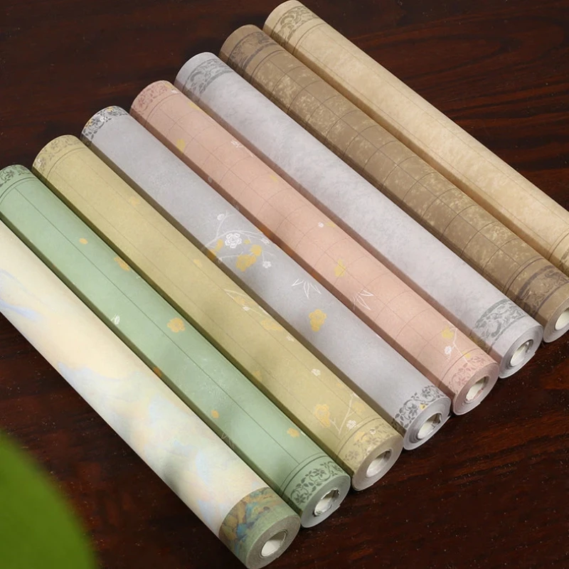 Long Scroll Grid Xuan Paper Half Raw Half Cooked Wax Print 2cm Vertical Rice Paper Lines for Calligraphy Competition Art Supply