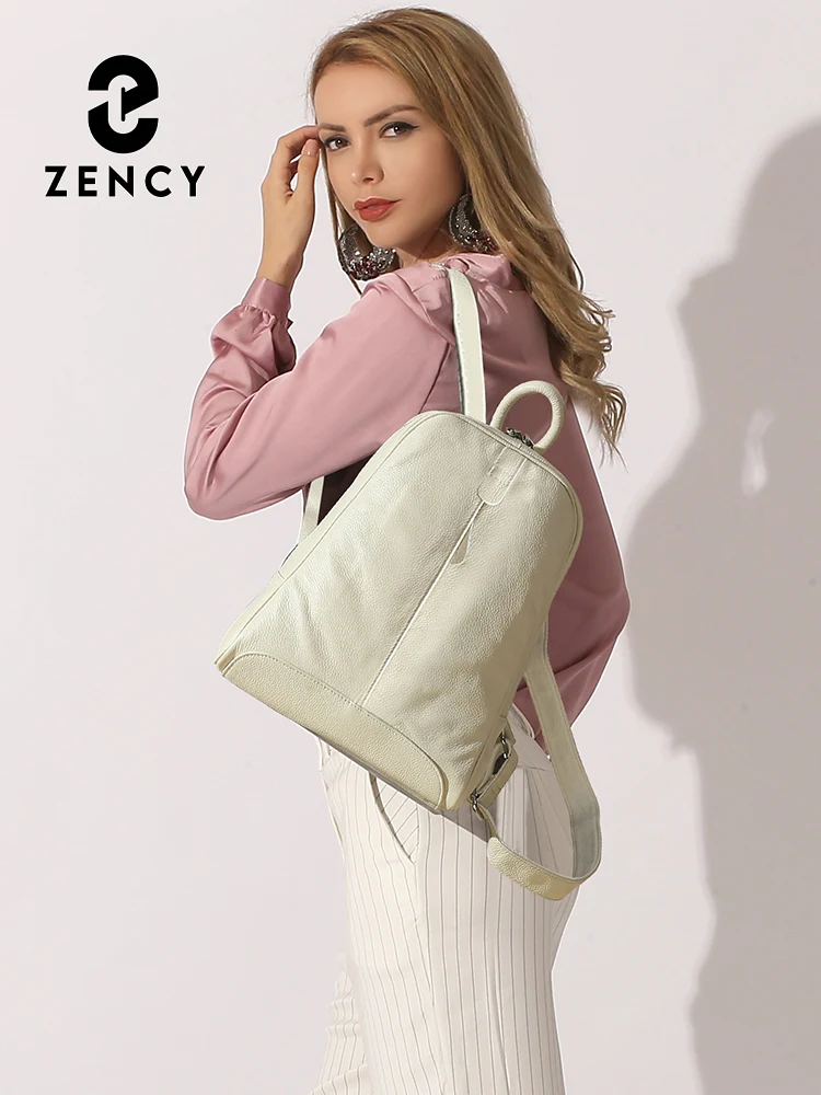 Zency Women Backpack 100% Genuine Leather Fashion Bronze Knapsack Large Capacity Many Pockets Rucksacks Simple Daypack for Work