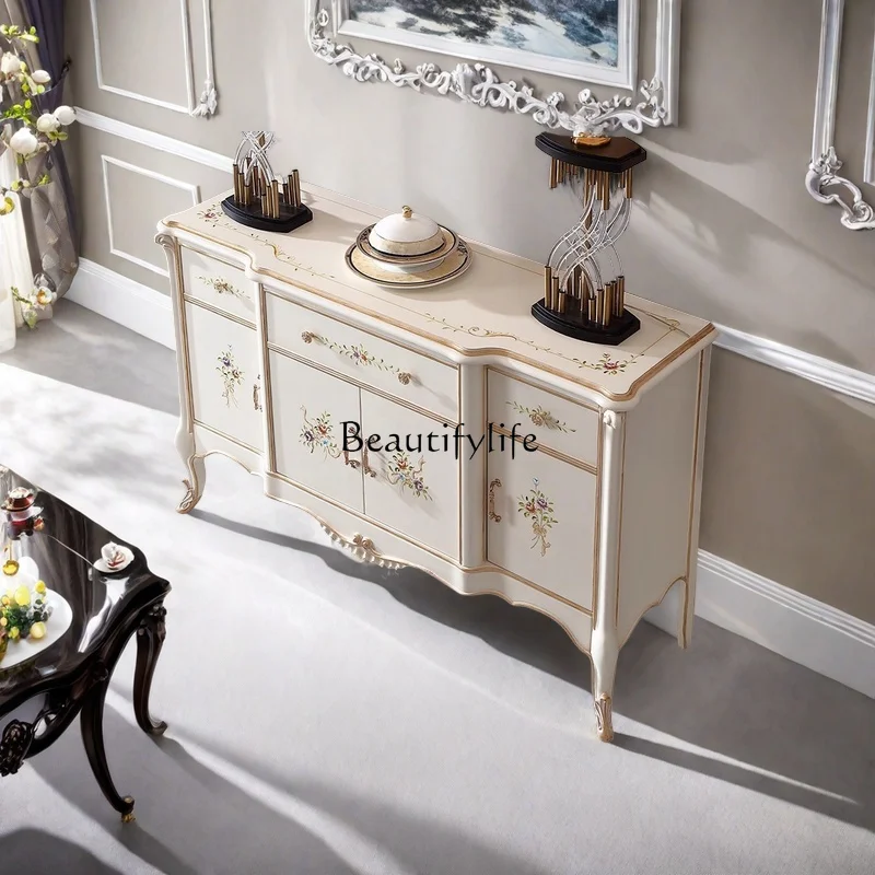 

French-style painted entrance cabinet, high-end European-style villa hand-carved art decorative cabinet