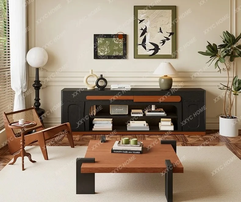YX Medieval solid wood TV cabinet French retro storage and storage integrated fireplace audio-visual cabinet