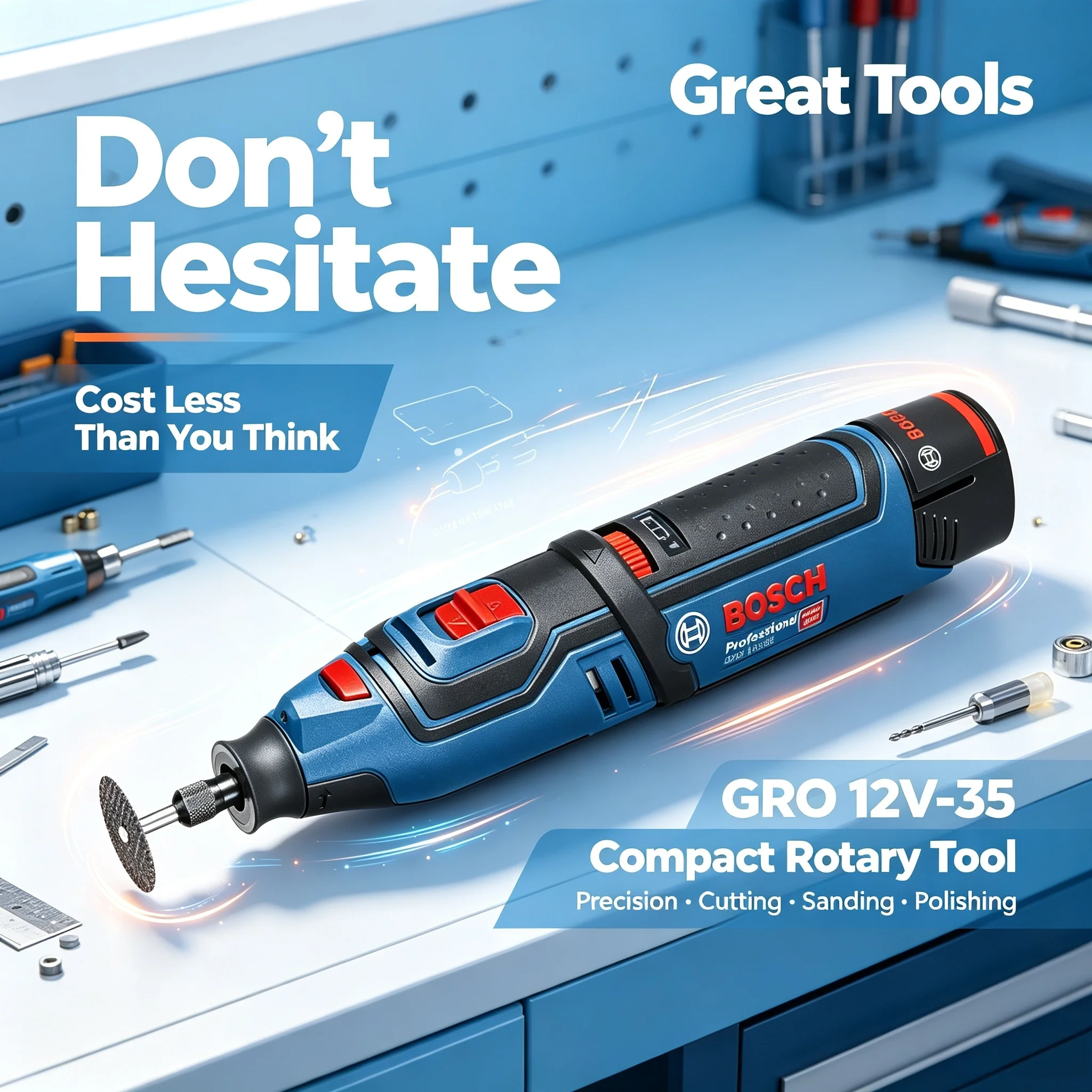 Bosch GRO12V‑35 Handheld Cordless Rotary Tool, Low‑Vibration Mini Engraver Grinder For Multi‑Purpose Craft Work
