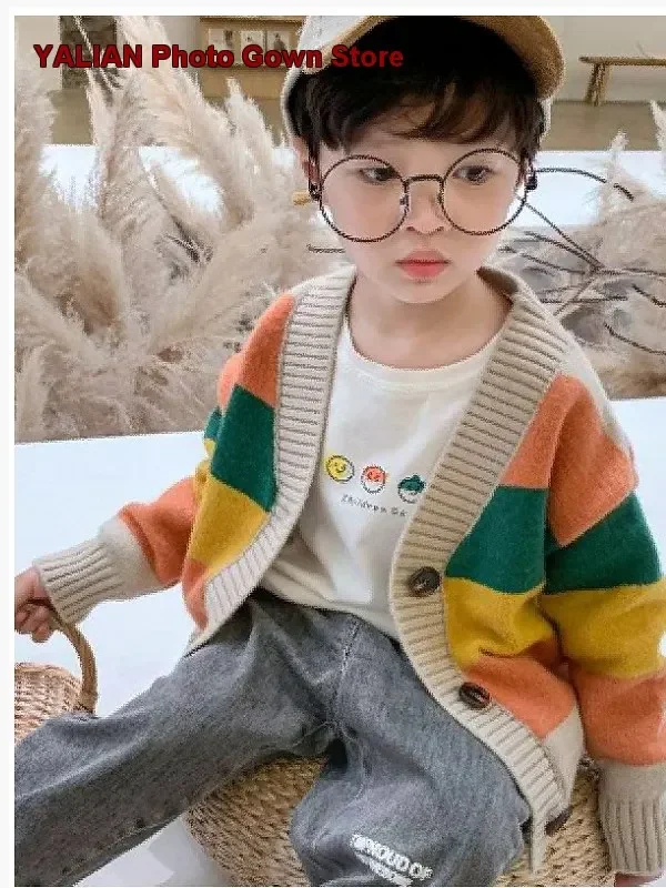 Boys Cardigan Kids Spring Autumn Knit Cardigan College Style Jacket