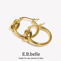 E.B.belle Knot Design Stainless Steel Hoop Earrings For Women Minimalist 18K Gold Plated Round Loop Hoop Earring Jewery For Lady