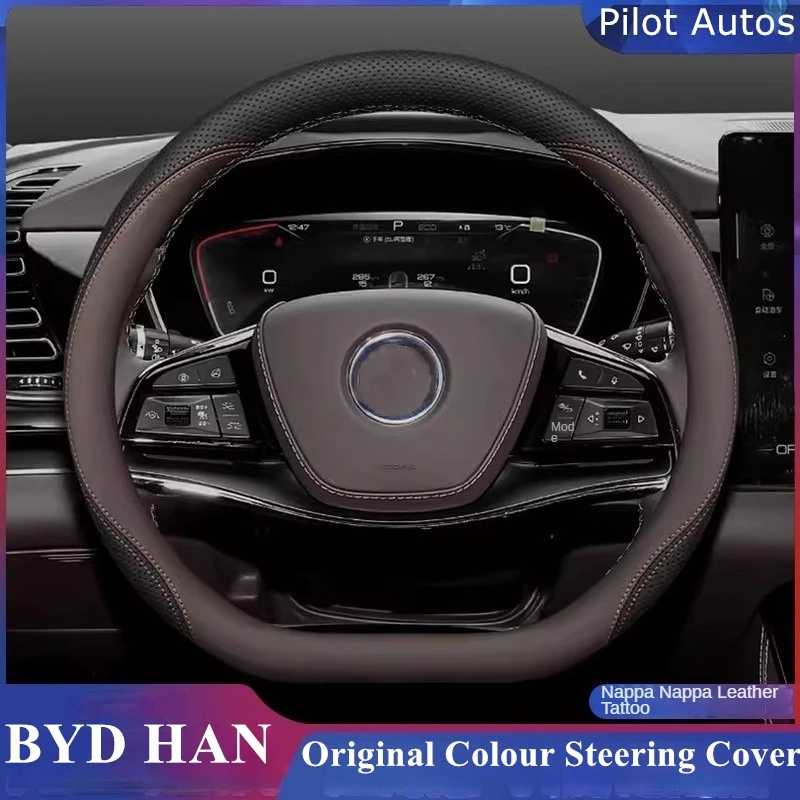 Original Colour For BYD Han EV Dmi Car Steering Wheel Cover Interior Genuine Leather Breathe Nappa