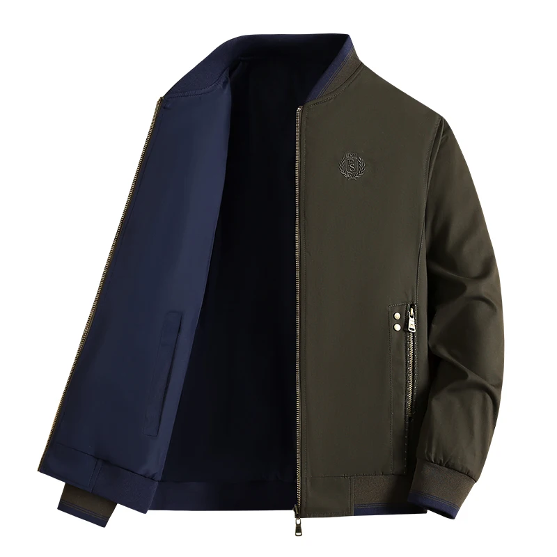 Gorasion 2025 New Men's Spring Autumn Jacket Fashion Solid Color Coat Male Business Casual Stand Collar Overcoats Wear Both Side