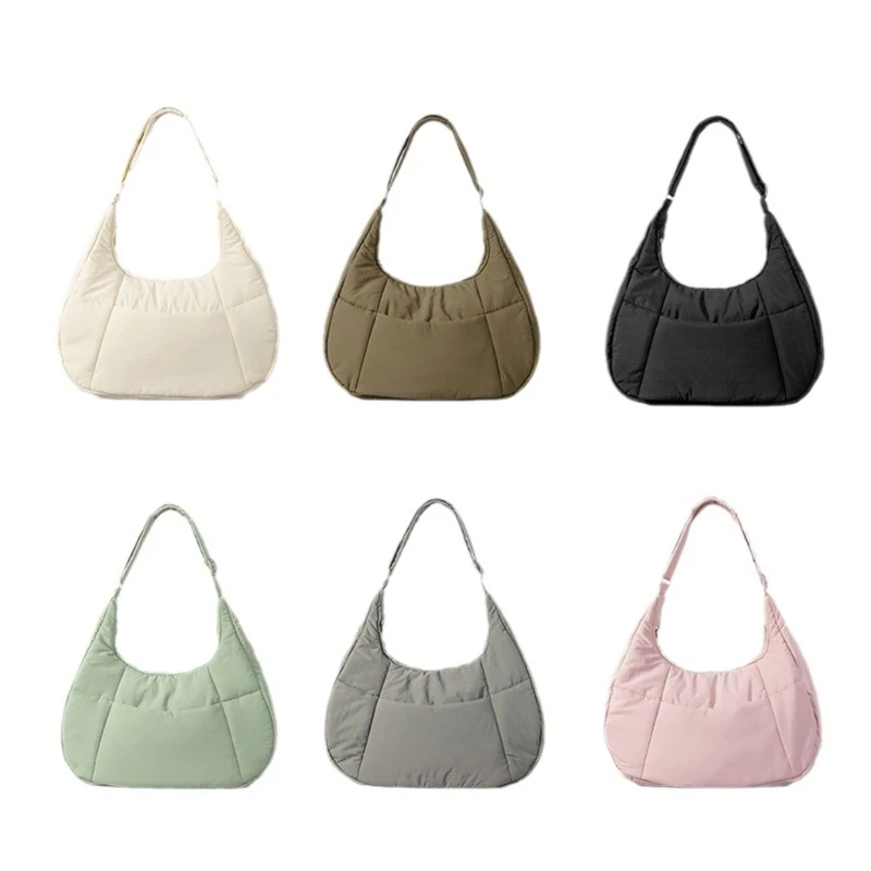 Shoulder Bag for Girl Women Trendy Nylon Handbag Solid Color Underarm Bag Tote