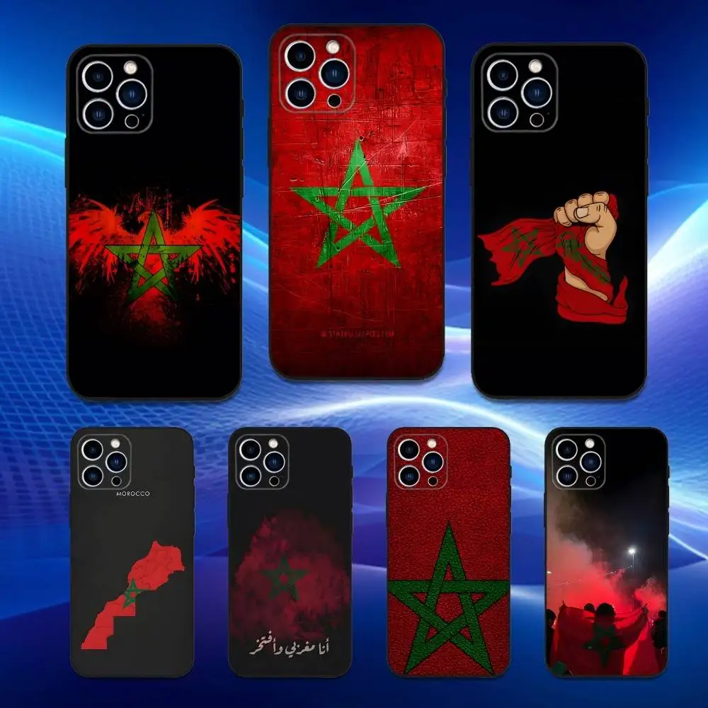 

Flag Morocco Art Phone Case For iPhone 17,16,15,14,13,12,11 Plus,Pro Max,XS,X,XR,SE,Mini,8,7,Soft Silicone Black Cover