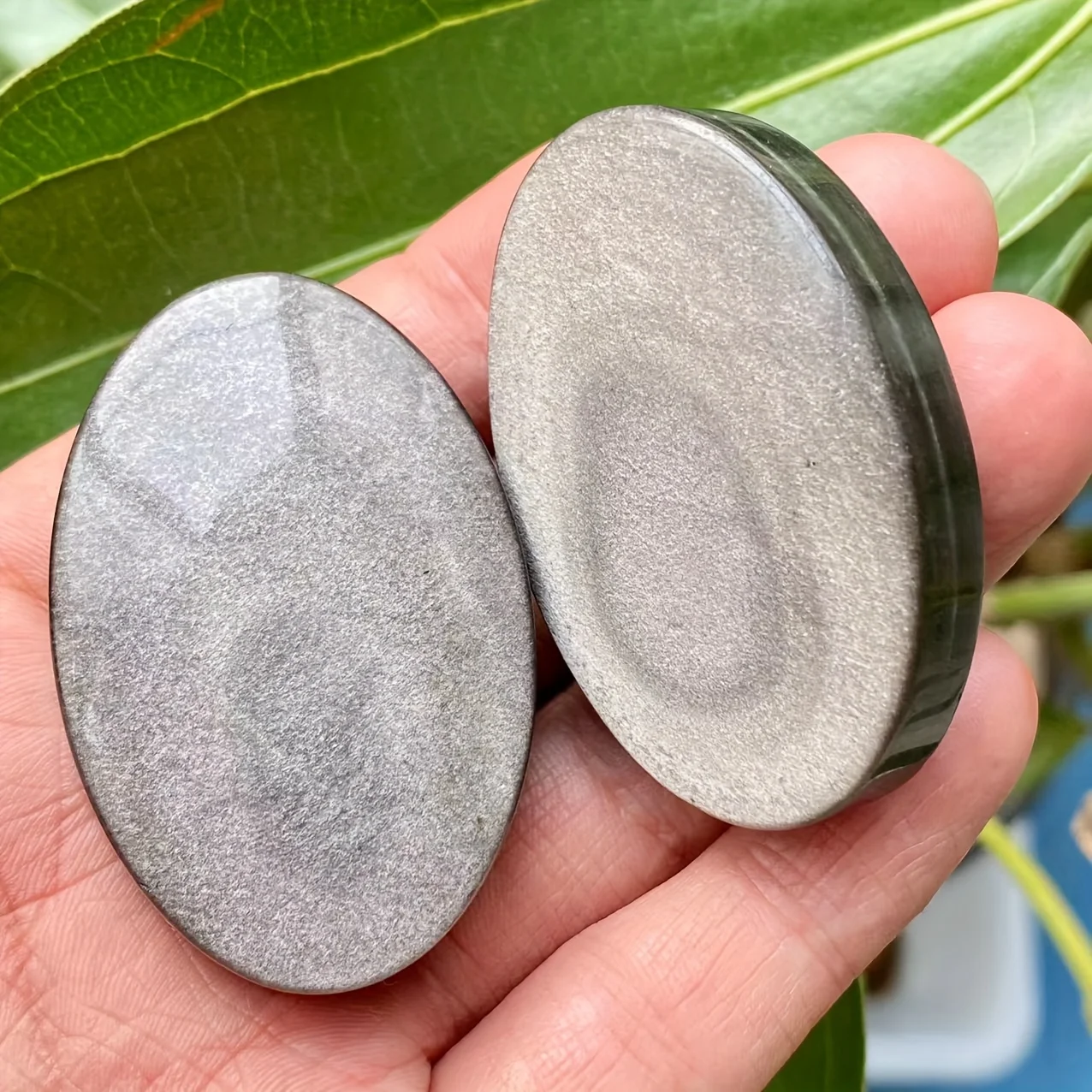 Natural Silvery Obsidian Palm, Natural Crystal Polishing Stone, Home Decoration