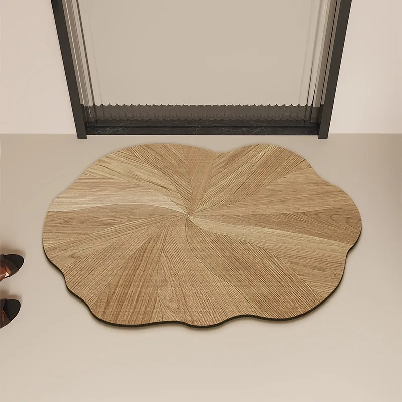 VIKAMA Imitation Wood Grain Irregular Cloud Doormat Non Slip Washable Floor Rug Minimalist Neutral Entryway Bathroom Decor Mat