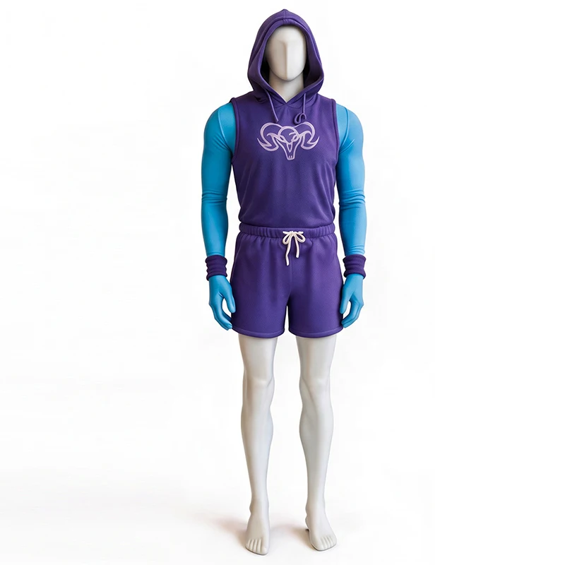 New Skeleton King Purple Sportswear Space Giant Seaman Cosplay Gym Sleeveless Hoodie Shorts Full Set For Halloween Dress Up view 4