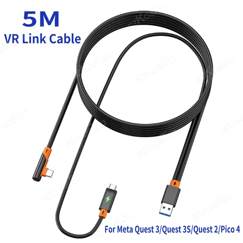 Imagen 1 del producto Cable de enlace VR para auriculares Meta Quest 3 VR, carga rápida USB3.0 Gen2 a tipo C, transferencia de datos de 5Gbps para Quest 3S/Quest 2/Pico4/PS5