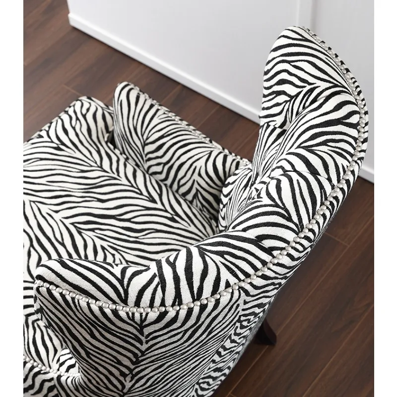 American solid wood living room single person sofa chair simple zebra print fabric tiger chair bedroom leisure hi