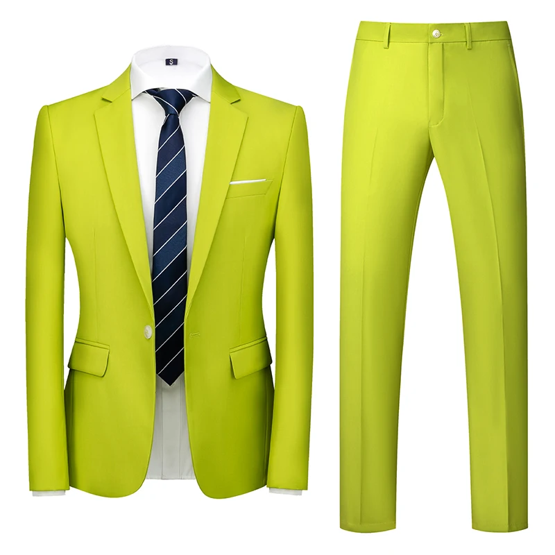 2026 New Blue Men's Suit Two-Piece, Asian-sized Slim-Fit Suit Jacket with Trousers, Office/ Interview/ Wedding Sets.