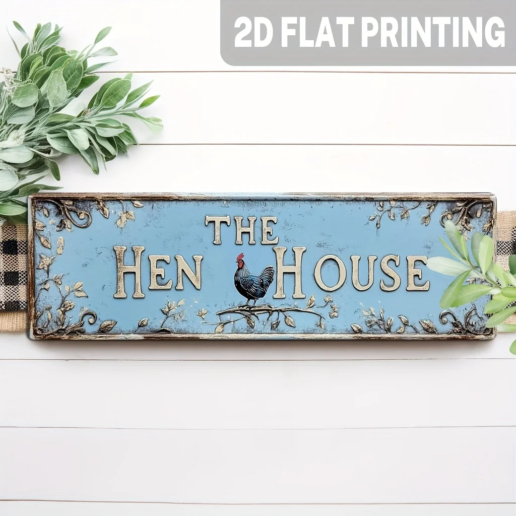 2D Flat Retro Chicken Coop Sign - 1 Piece Farmhouse Chicken Coop Wall Decor, Vintage Metal Decoration, Suitable for Kitchen