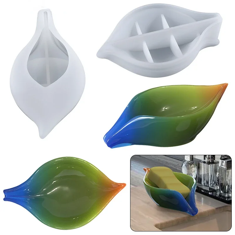 1 Piece DIY Handmade Leaf Shape Soap Dish Silicone Mold Drain Soap Holder Box Mold Plate Storage Tray Mold Tray Gadget