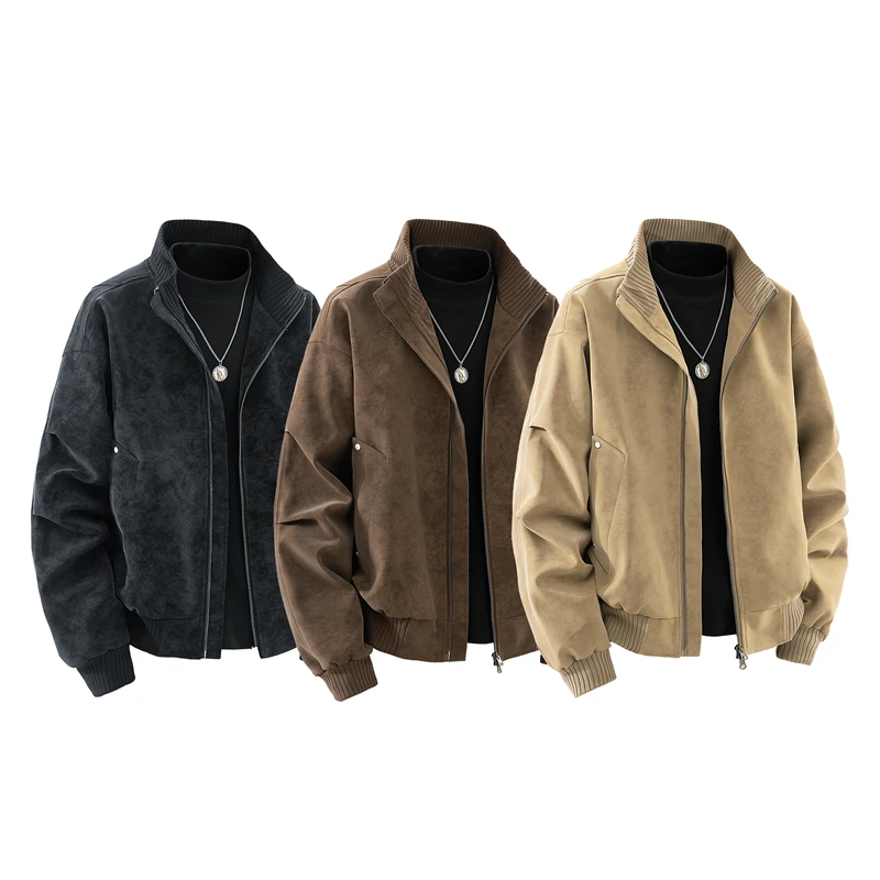 Spring Autumn American Vintage Stand Collar Motorcycle Leather Jacket Men Textured Windproof Distressed Casual Fashion Daily