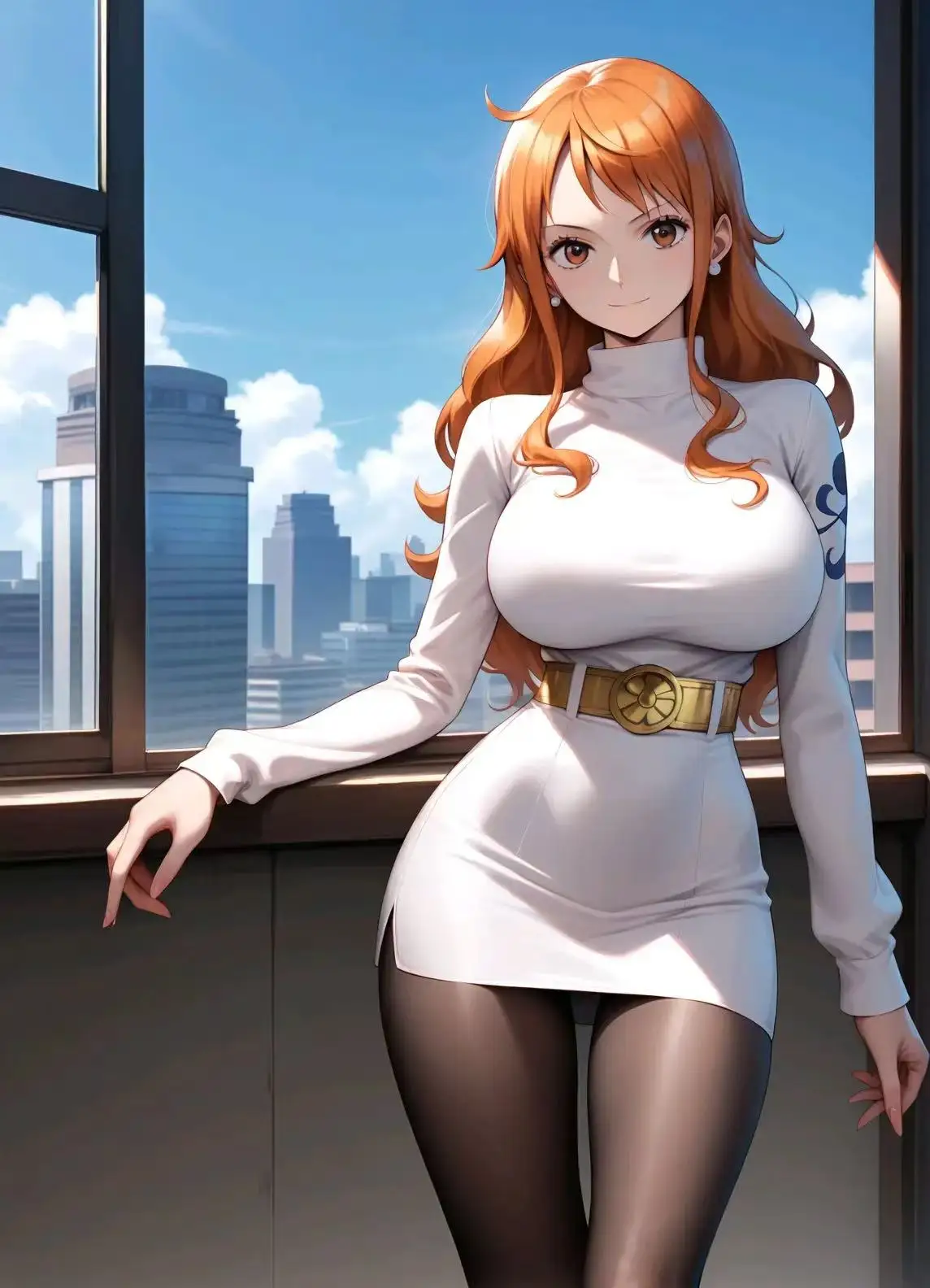 

Nami Sexy White Patent Leather Swimsuit Trendy Set Cosplay Anime Costume