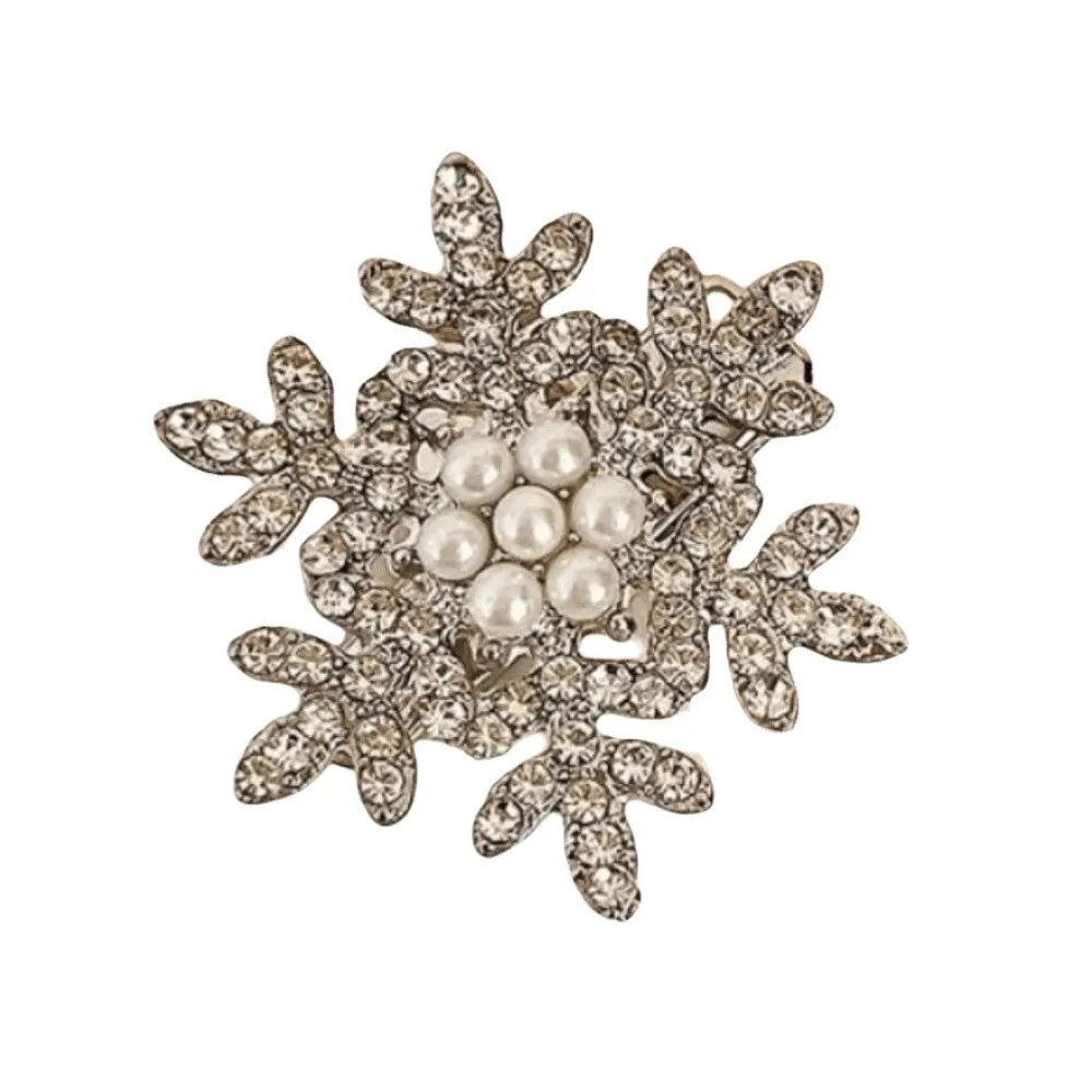 Fashion Rhinestone Snowflake Hair Clip Elegant Silver Girl's Festive Duckbill Clip Korean Style Side Clip for 10Pcs