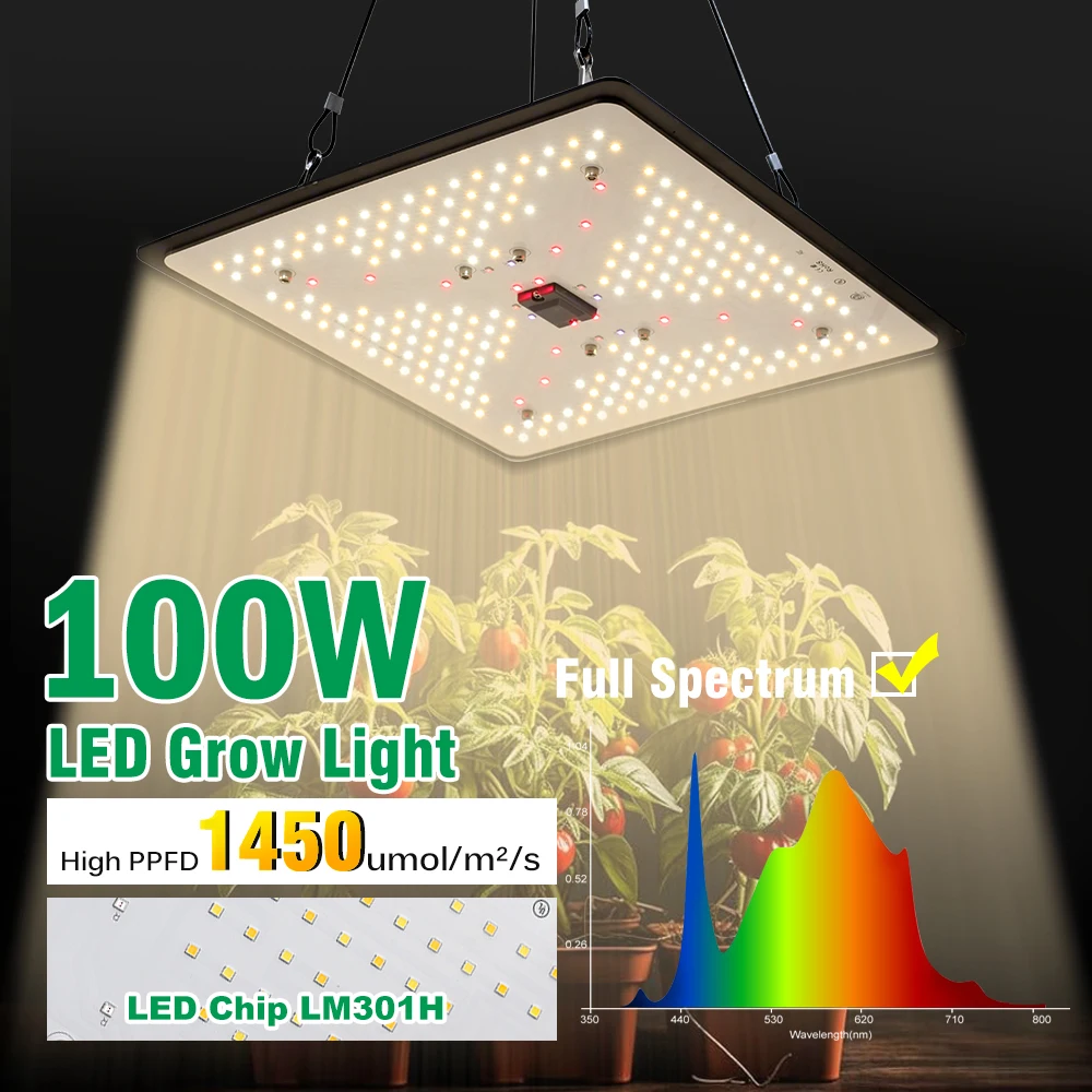 100W LED Grow Light  Full Spectrum For Greenhouse Hydroponic Plants growth Lighting  LM301H Dimmable LED Growth Lamp