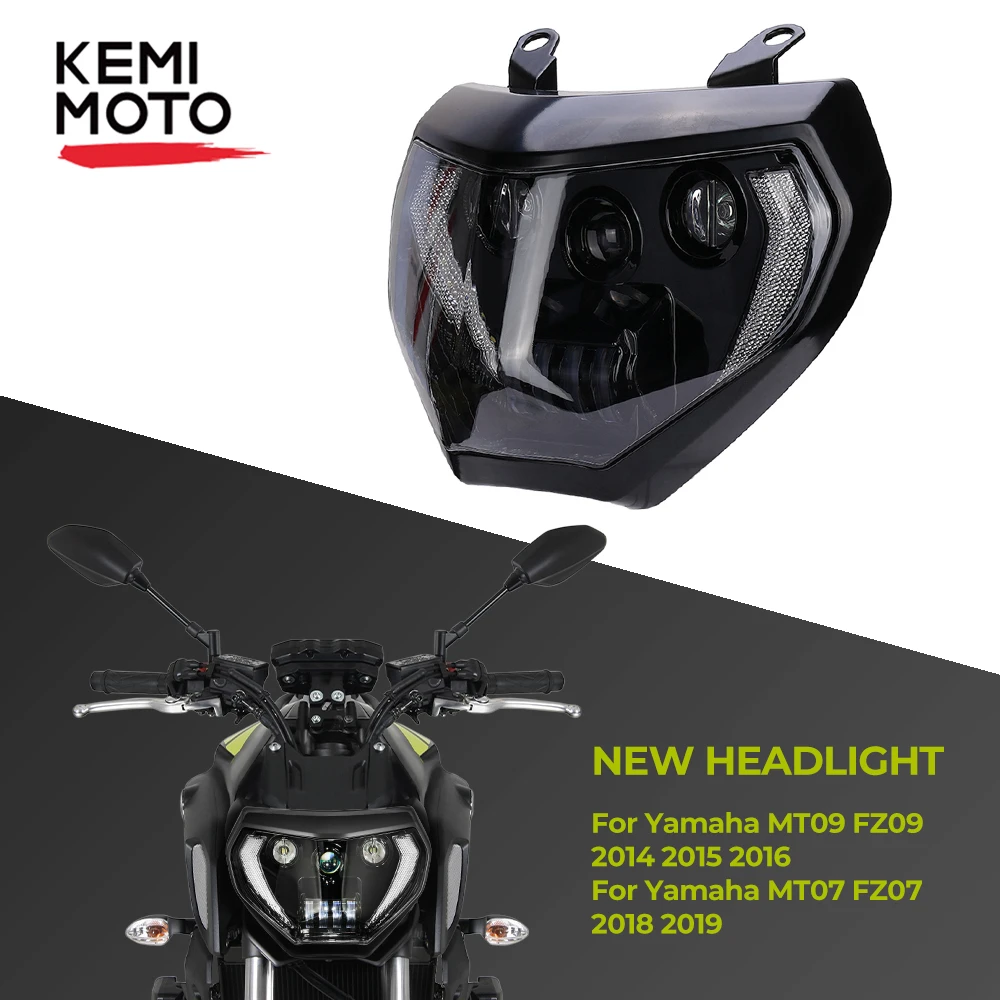 KEMiMOTO 야마하 MT07 2018 2019 2020 MT07 MT09 LED 헤드라이트 램프, MT09 FZ09 2014 2015 2016 오토바이 헤드라이트 DRL 110W