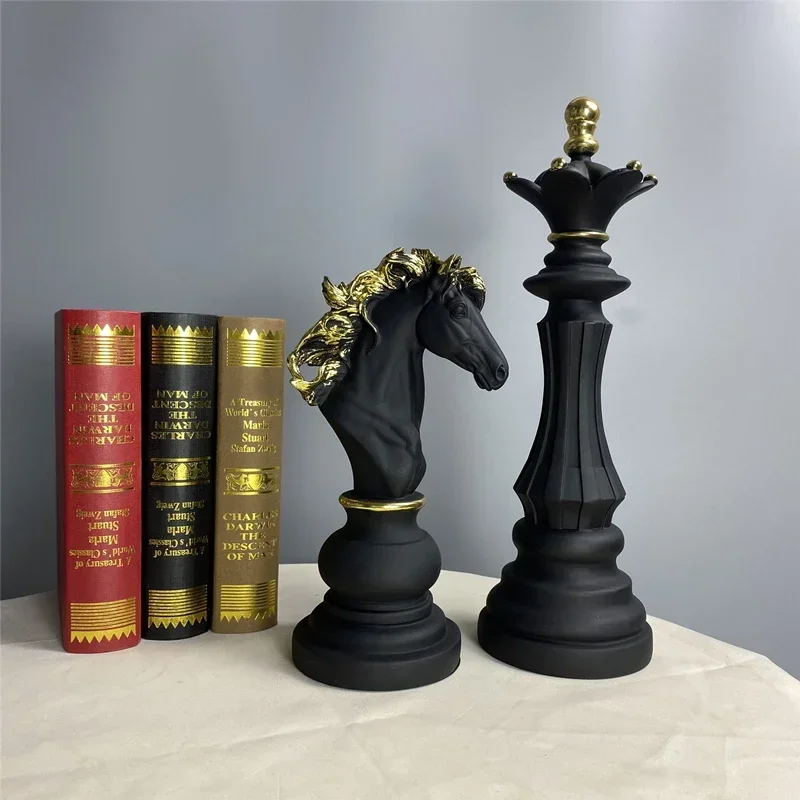 Resin International Chess Figurine for Interior King Knight Sculpture, Home Desktop Decor, Living Room Decoration, Retro, 1Pc view 5