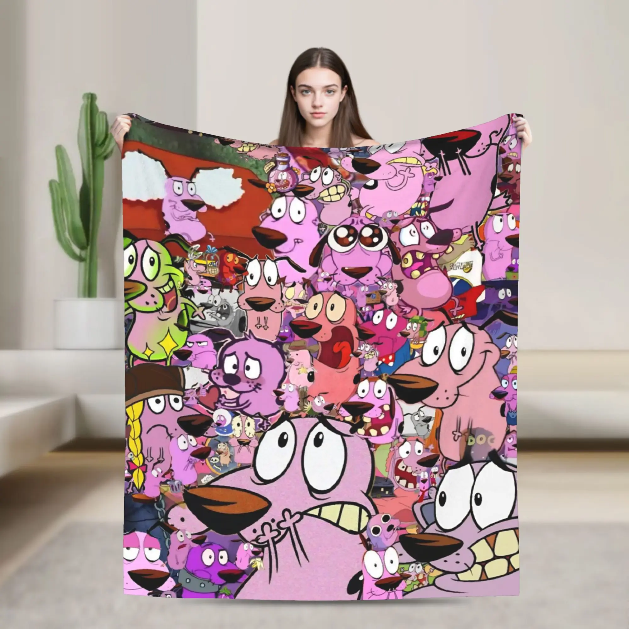 Couraged Cowardlys Dogs Blankets Cartoon Flannel Awesome Warm Throw Blankets for Chair Covering Sofa Summer,