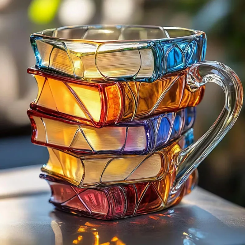 Book Coffee Mug Cappuccino colorful 3D Library Book Mug Shelf Milk Cup Tea Cup Arabic resin Glass Coffee Cup Kitchen Mug
