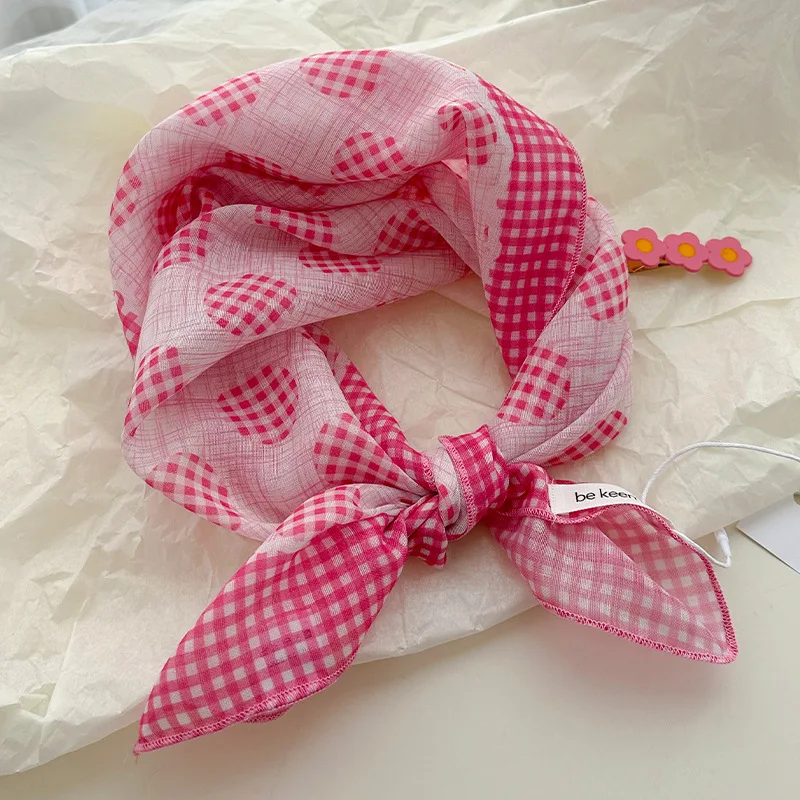Outdoor travel fresh breathable women's soft Artistic Decoration Scarf Retro Versatile Floral Cotton Linen Small Square Scarf