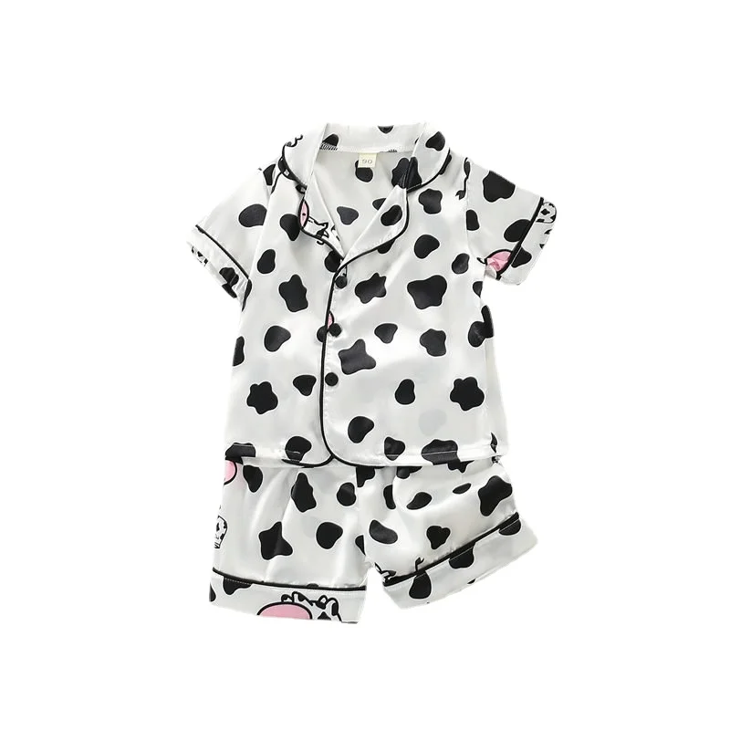 Boys Girls Kids Pajama Sets Cartoon Cow Short Sleeve T-Shirt Tops with Pants Toddler Baby Sleeping Clothes Pijamas Sleepwear