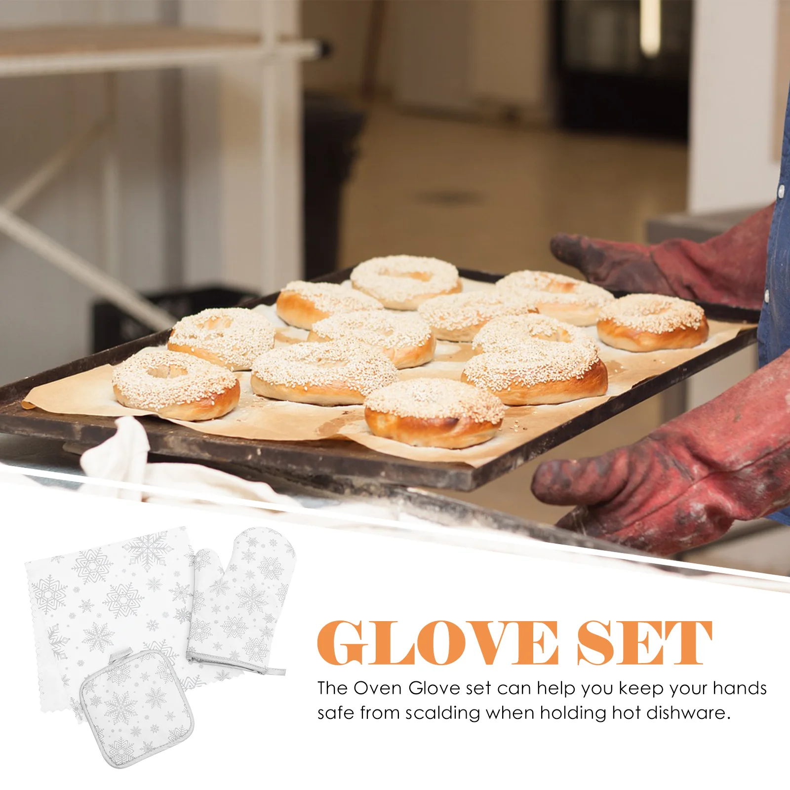 

1Set Christmas Snowflake Pattern Oven Glove Set Heat Resistant Kitchen Baking Gloves Pot Holder Cooking Safety