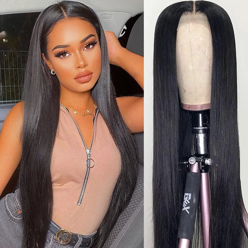 

Pre Plucked Natural Hairline Straight Lace Front Wig 42 Inch Soft Smooth Black Human Hair Wig Premium Real Hair Wigs for Women Daily Wear