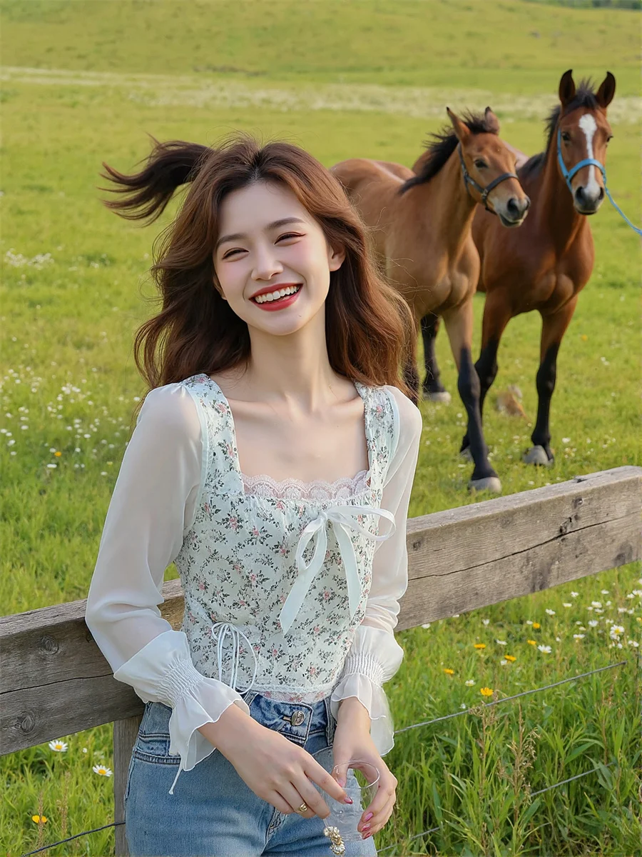 بلوزات نسائية بيضاء جميلة مضيئة الأكمام هاواي الصيف نمط بلايز قصيرة تونك الكتان موضة الخريف أنيقة الإناث الشبابية #1